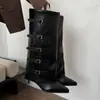 Botas de Salto Fino, Botas da Moda com Fivela de Cinto, Novas Botas Western Cowboy de Bico Fino Outono e Inverno 2025, Botas de Cavaleiro Sexy
