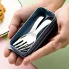 Garfo colher de cabo curto para comer sobremesa colher redonda conjunto de talheres mini colher de caixa aço inoxidável 410 talheres infantis portátil