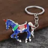 Moda Popular Europea y Americana Aleación con Goteo de Aceite Llavero de Caballo de la Suerte Accesorios de Unicornio Retro Colgante Pintado de Animal