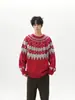 Fabricante Original Roupa de Trabalho Retrô Americano Suéter Islandês Masculino Gola Redonda Jacquard Fair Isle Estilo Preguiçoso Malharia