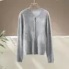Cardigan de Tricô Escovado com Mistura de Lã de Ovelha e Cashmere, Novo Estilo Outono Inicial, para Mulheres, Gola Redonda, Camada, Top Estilo Preguiçoso