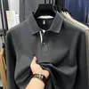 Camisa polo masculina popular, camiseta 100% algodão de alta qualidade, manga longa de outono, gola de lapela, top bordado para homens