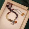 Pulseira Vintage Flor Espírito da Montanha, Pulseira Xizang Thangka Tecida à Mão, Pulseira Estilo Antigo, Acessório Artístico e Único