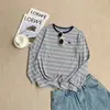Camiseta transpirable y cómoda con estampado de poni a rayas, cuello redondo, manga larga, estilo fino de primavera/otoño, rejuvenecedora, hombro normal, top versátil