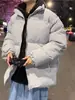Moda Coreana Nova 2025 Jaqueta de Algodão Cor Sólida com Gola Alta Inverno Marca Tendência Design Simples Casaco de Algodão Quente Jaqueta Puffer
