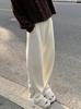 Pantalones casuales adelgazantes forrados de vellón chenilla para mujer, invierno, Nuevos, holgados, rectos, de talle alto, tipo mopa, de pierna ancha, largos