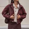 Jaqueta Suede Retro Marrom Avermelhado Maillard para Mulheres Outono e Inverno 2026 Jaqueta Casual Solta com Lapela Top Roupas Femininas