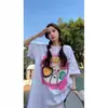 Camiseta Rosa de Manga Curta com Estampa de Desenho, Tamanho Europeu, Transfronteiriça, para Mulheres, Tendência de Verão, Algodão Puro