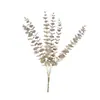 Eucalipto com Lantejoulas de 7 Galhos 47cm Flor Artificial Folhas de Eucalipto para Celebrações Festivas, Decoração de Natal, Casamento e Decoração de Casa