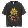 Talla Europea Transfronteriza Camiseta Lavada Vintage Calle Hip-Hop Anime Dragon Ball Estampado de Dibujos Animados Gráfico Casual Verano