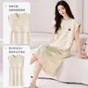Vestido Casual de Verão Feminino de Algodão com Manga Curta, Estampa de Desenho Animado, Comprimento Médio, Para Casa, Com Sutiã Embutido, Pode Ser Usado ao Ar Livre