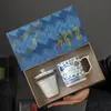 Taza de Oficina de Loto Azul y Blanco Juego de Té Cerámico Taza Separación de Agua y Té Porcelana Blanca Regalo para Empleados Evento de Reunión Anual