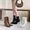 Moda Versátil Elástica Outono 2026 com Saltos Finos, Botas de Cano Curto de Salto Alto Bico Fino para Mulheres, Botas Slim de Cano Médio, Botas sem Detalhes