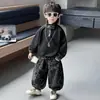 Conjunto de Dos Piezas con Cuello Alto y Estampado de Leopardo para Niños, Estilo Coreano, Sudadera Deportiva Elegante para Niños, Ropa de Bebé de Moda