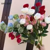 Flor Artificial Exquisita de Rosa de 6 Cabezas del Fabricante Boda Transfronteriza Exterior Decoración del Hogar Arreglo de Exhibición Flor Artificial