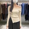 Top de Malha Feminino Novo Estilo Europeu e Americano Cross-Border, Peça Quente Sexy e Fashion de Manga Longa, Slim-Fit, Uma Manga Só