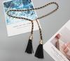Cadena de cintura Vestido decorativo para mujer borla cuero tejido metal piel de vaca cadena alargada cinturón con falda accesorios finos