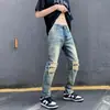 Calças jeans masculinas comprimento tornozelo estilo coreano slim-fit juventude verão nova perna elástica casual 9 comprimento calças