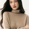Suéter feminino de gola alta em cashmere, malha sem costura de gola alta com modelagem solta, moderno