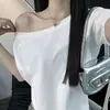 Camiseta de Algodão Puro Estilo Preguiçoso Ombro a Ombro Ombro Inclinado Solta Gola Uma Linha Manga Curta Tops Finos e Versáteis para Primavera e Verão para Mulheres