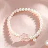Pulsera Delicada de Perlas de Agua Dulce Estilo Coreano con Colgante de Flor de Cerezo de Cristal Rosa, Joyería de Lujo Ligero para Viaje Diario para Mujeres, Suministro Mayorista de Nicho