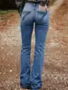 Calça jeans larga de cintura alta, com stretch, de cor azul, com bolso traseiro bordado, para mulheres, de importação.