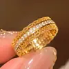 Anel Feminino Micro-Incrustado com Borda de Renda, Design Aberto, Anel de Moeda de Dinheiro e Cobre, Estilo Chinês de Luxo Leve
