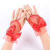 Guantes para vestido de novia de malla corta estilo lolita con lazo de encaje negro