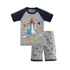 Roupa de Casa para Meninos Transfronteiriça Europeia e Americana Algodão Puro Costela Manga Curta Shorts Conjunto de Pijama Infantil de Comércio Exterior Cartoon para Meninas