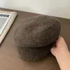 Boina de punto otoño e invierno para mujer, gorra de pintor vintage, gorra de lana de repartidor, cálida y versátil, hace que la cara se vea más pequeña