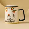 Taza de té de cerámica con tapa para uso en la oficina, con separación de té y agua, adecuada para uso doméstico y té Kung Fu