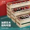 Soporte de Exhibición de Sushi para Buffet Rectangular Cocina Japonesa Plato de Cerámica Plato de Postre Estante de Tres Niveles Mesa de Madera Maciza Comercial