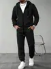 Conjunto de Lã Esportivo Casual com Capuz Masculino Cor Sólida Manga Longa Calça Longa Outono e Inverno Transfronteiriço Conjunto de Lã Quente Masculino
