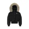 Chamarra de algodón con capucha y ribete de piel sintética blanca estilo retro americano, nueva colección de invierno para mujer, engrosada para abrigar, corte ajustado, chamarra corta acolchada