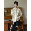 Camisa feminina casual estilo japonês, nova moda verão 2024, design estilo coreano, gola alta, manga curta, cor sólida, estilo japonês