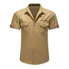 Nueva Camisa de Trabajo de Manga Corta para Hombre de Verano, Casual para Exteriores, Transpirable, Cuello de Solapa, Color Sólido, Corte Delgado, Camisa de Negocios para Hombre