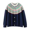 Cárdigan Redondo Jacquard Étnico 2026 Estilo Nuevo Suéter Tejido Suéter Tejido Casual Top Chaqueta Corta para Mujer