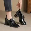 Zapatos de cuero estilo británico que no cansan los pies, zapatos de vestir sencillos para mujer, nuevos zapatos de mujer otoño 2026, mocasines con cordones, tacones altos gruesos