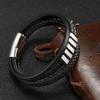 Pulsera de cuero de acero inoxidable de estilo europeo y americano de Amazon para hombre, hecha a mano, línea de automóviles, pulsera de acero de titanio tejido multicapa