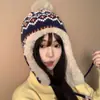 Gorro de Punto Cálido de Invierno Estilo Fair Isle para Mujer, Forrado de Felpa y Espeso, Protección contra la Nieve al Aire Libre, Orejeras a Prueba de Frío, Gorro de Lana Lei Feng