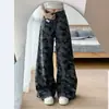 Jeans camuflados de trabajo retro americanos para mujer, nuevo estilo otoño 2026, pantalones holgados rectos de pierna ancha hasta el suelo