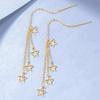 Fio de ouvido com franja estrelada de ouro de areia do Vietnã, latão banhado a ouro, estrela de cinco pontas longa, fio de ouvido de moda feminina, joia de ouvido