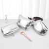 Bolsa de Cosméticos de Cuero Suave Plateada Impermeable Portátil Bolsa de Almacenamiento para Objetos Pequeños Bolsa de Almacenamiento Portátil de Tres Piezas para Viajes de Negocios