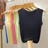 Chaleco de verano para mujer, con tirantes anchos en el hombro y diseño de tirantes de seda helada en el interior, camiseta sin mangas de punto