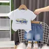 Traje de Verano de Manga Corta para Niños Moda de Verano Nuevo Moda Bebé Pequeño y Mediano Coche Deportivo Cuello Redondo Manga Corta Traje Moderno