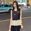 Conjunto de Falda de Moda Shanlida Didi para Mujer 2026 Verano Nuevo Elegante Adelgazante sin Mangas con Retazos Top y Falda de Dos Piezas