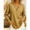 Camisa Polo Waffle Amazon Enviada Feminina Solta Casual Gola V Manga Longa Camiseta Camada Base