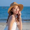 Sombrero de paja plegable para playa, para mujer, de verano, protector solar, de ala grande, estilo pescador