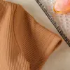 Conjunto de Top de Manga Corta de Canalé Color Caqui y Pantalones Largos de Mezclilla Estampados para Niñas, Estilo Europeo y Americano, Comercio Exterior, Verano 2026