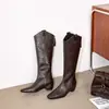 Primer Encuentro Ji Moda 5 cm de Altura Aumentadora Botas de Caballero Retro para Mujer Tacón Grueso Punta Cuadrada V Botas Largas/Cortas Vintage